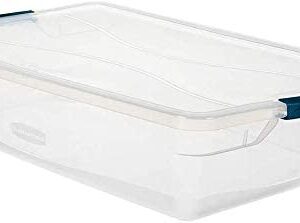 Rubbermaid Cleverstore 41 QT Pack of 4 Stackable Plastic Containers with Durable Latching Clear Lids, Visible Organization, Craft, Tool, and Toy Storage, Quart-4 Pack
