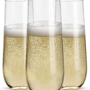 24 Stemless Plastic Champagne Flutes – 9 Oz Plastic Champagne Glasses | Clear Plastic Unbreakable | Toasting Glasses | Shatterproof | Disposable | Reusable Perfect For Wedding Or Party