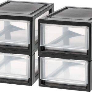 IRIS USA MSD-1 Stackable Plastic Storage Drawer, 6 Quart, Small-4 Pack (Black), 4 Count